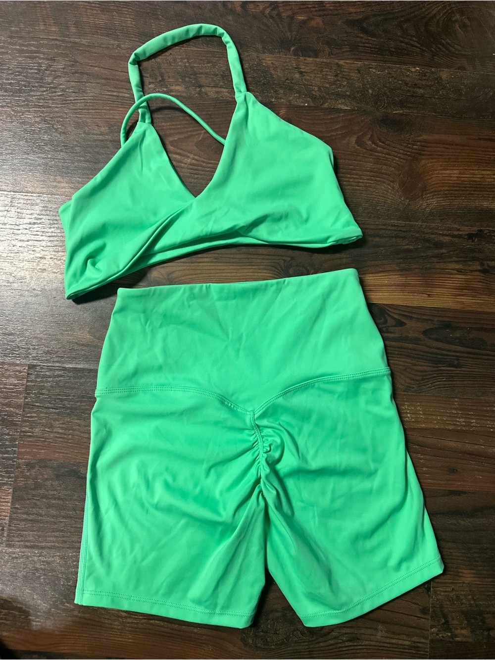 Neon Green Two-Piece Active Set - Crop Top & High-Waist Shorts